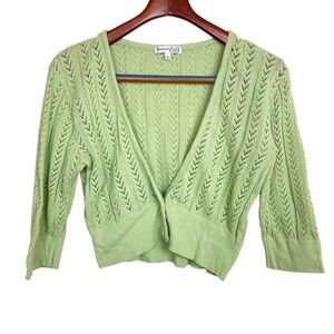 Y2K 90s Womens Cardigan Sz L Cropped Fairy Preppy Cottage Cotton Open Knit Boho